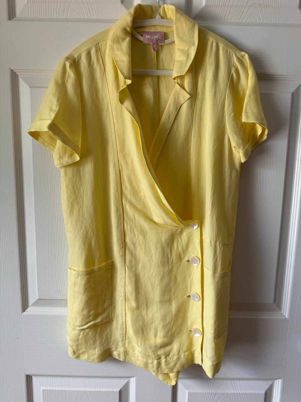 Show Me Your Mumu BiCoastal Blazer Romper Butter Yellow Linen Blend Skort Size M
